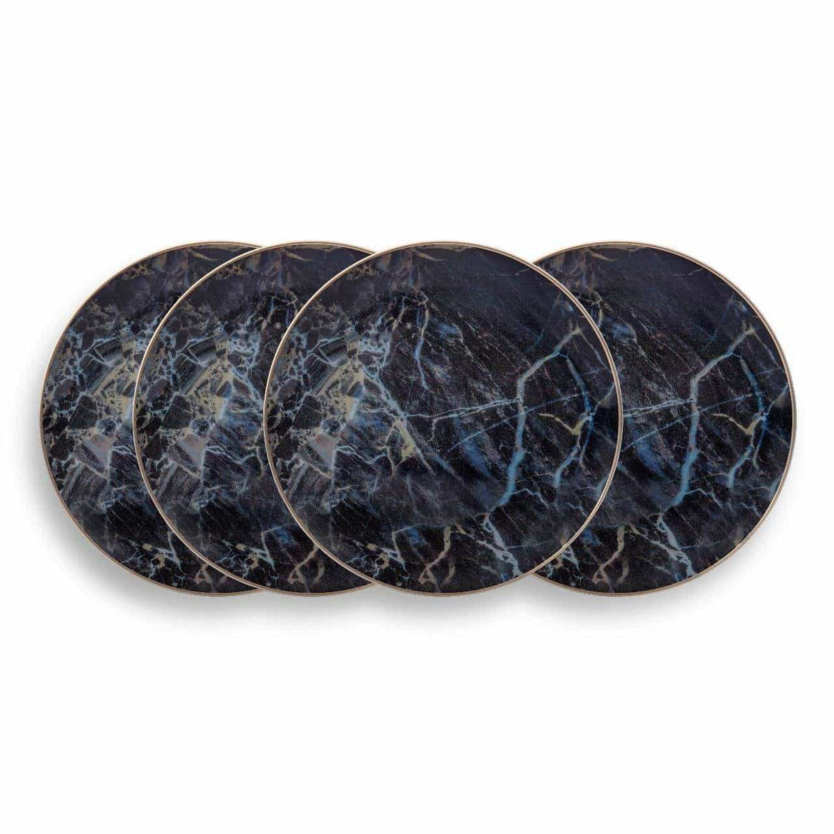 Black Marble-Pattern Salad Plates — Set of 4