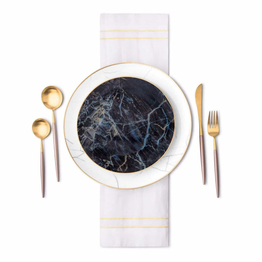 Black Marble-Pattern Salad Plates — Set of 4