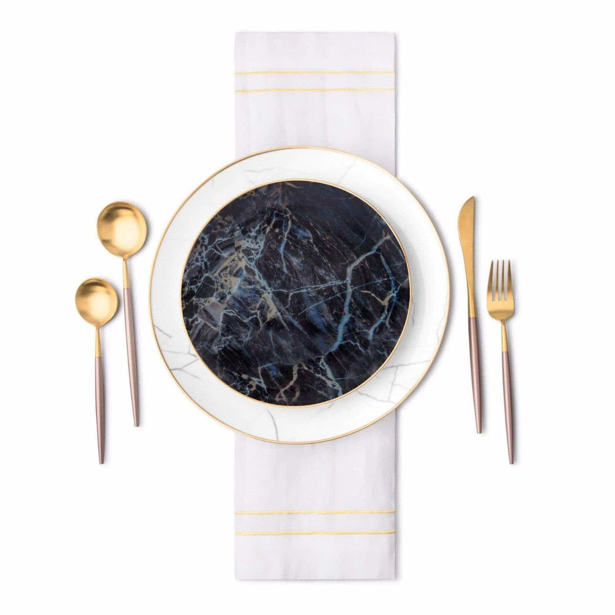 Black Marble-Pattern Salad Plates — Set of 4