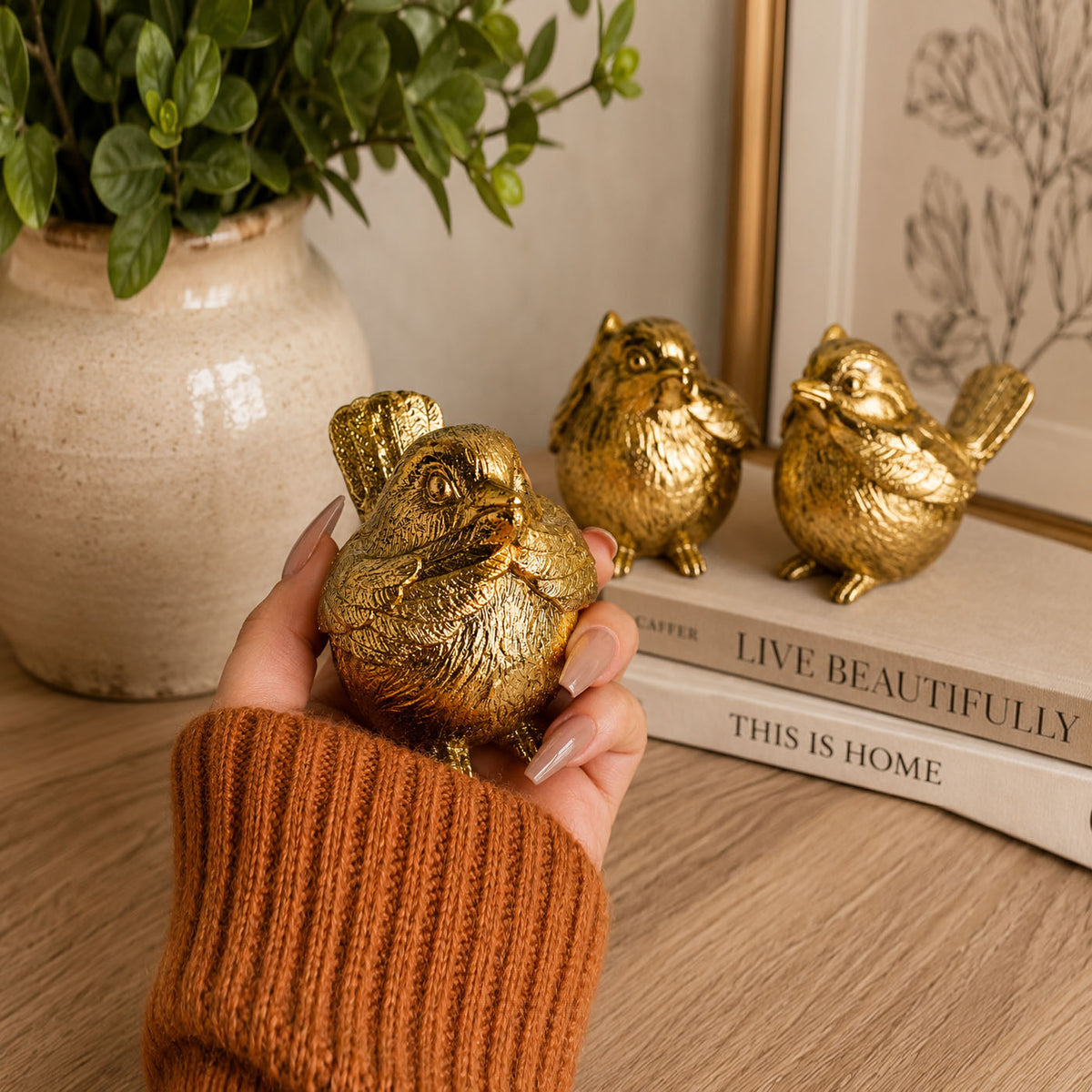 Three Wise Birds Gold Resin Figurines