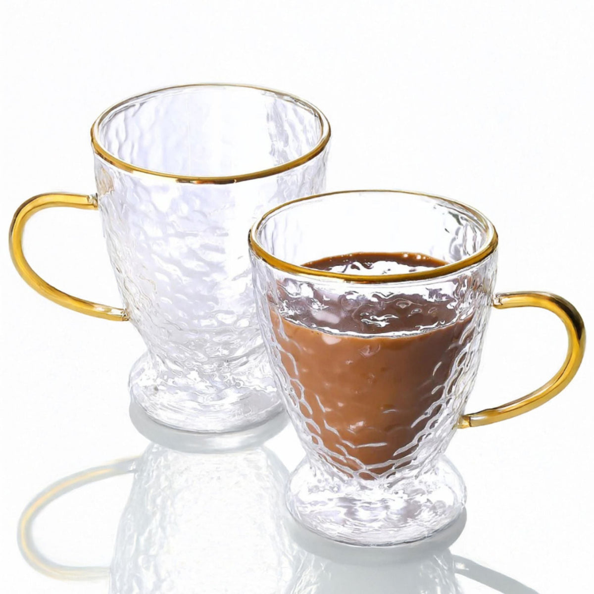 Hammered Double-Wall Glass Coffee Cups — Set of 2