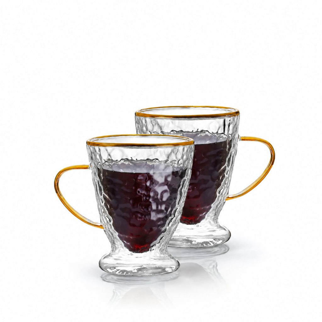 Hammered Double-Wall Glass Coffee Cups — Set of 2