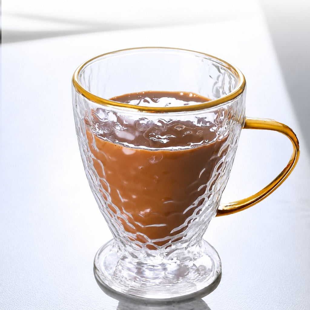 Hammered Double-Wall Glass Coffee Cups — Set of 2