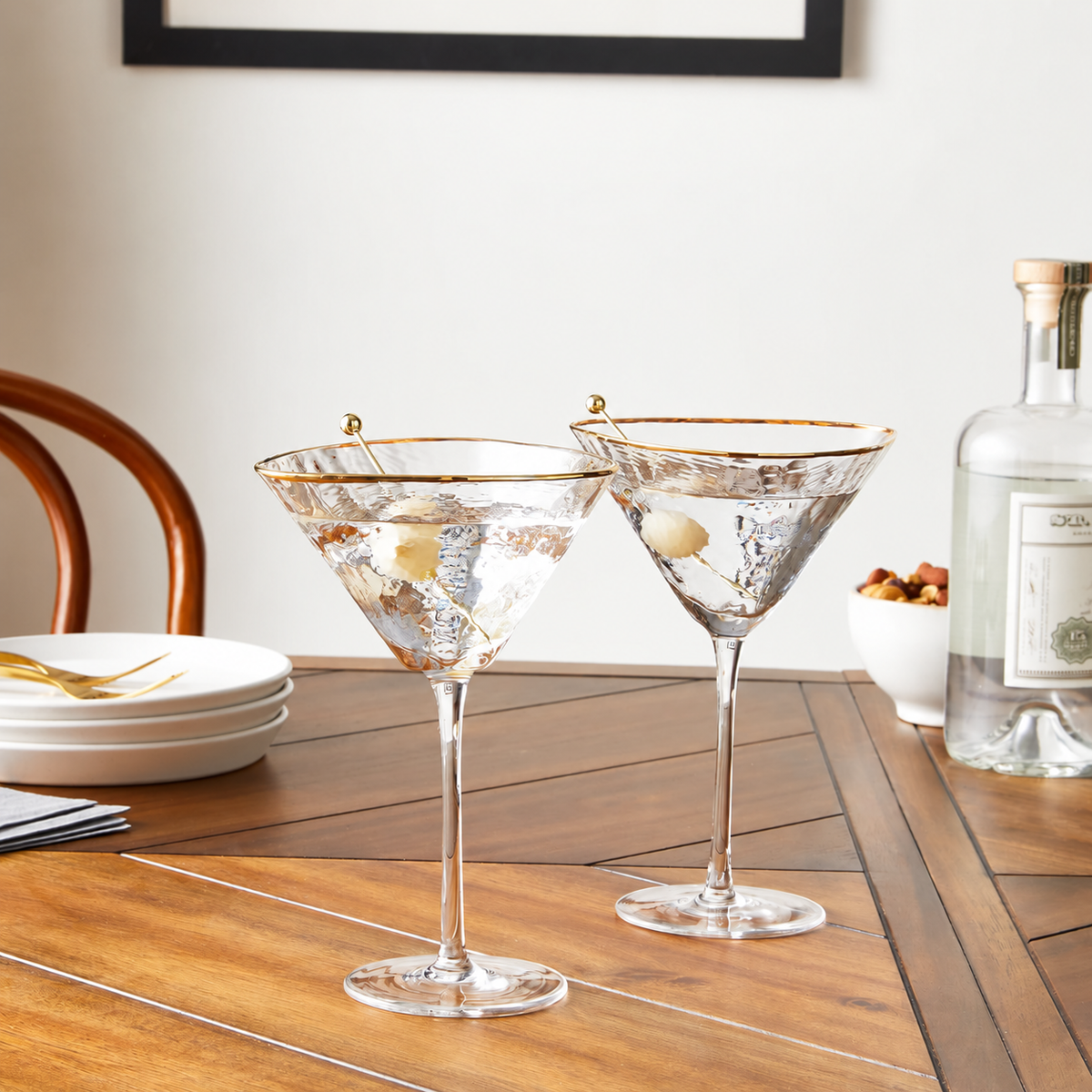 Clear Hammered Martini Glasses — Set of 2