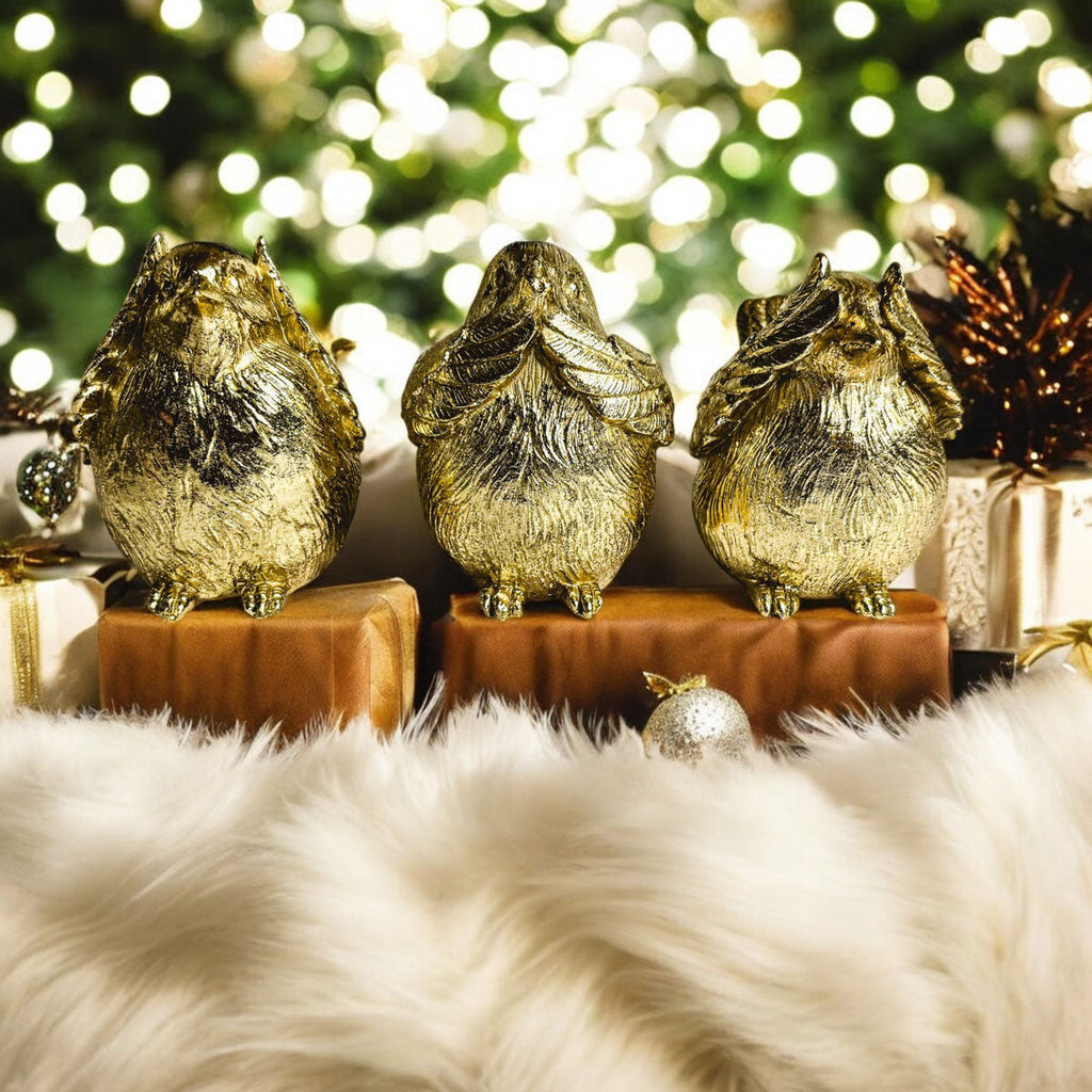 Three Wise Birds Gold Resin Figurines