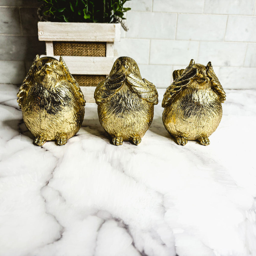 Three Wise Birds Gold Resin Figurines
