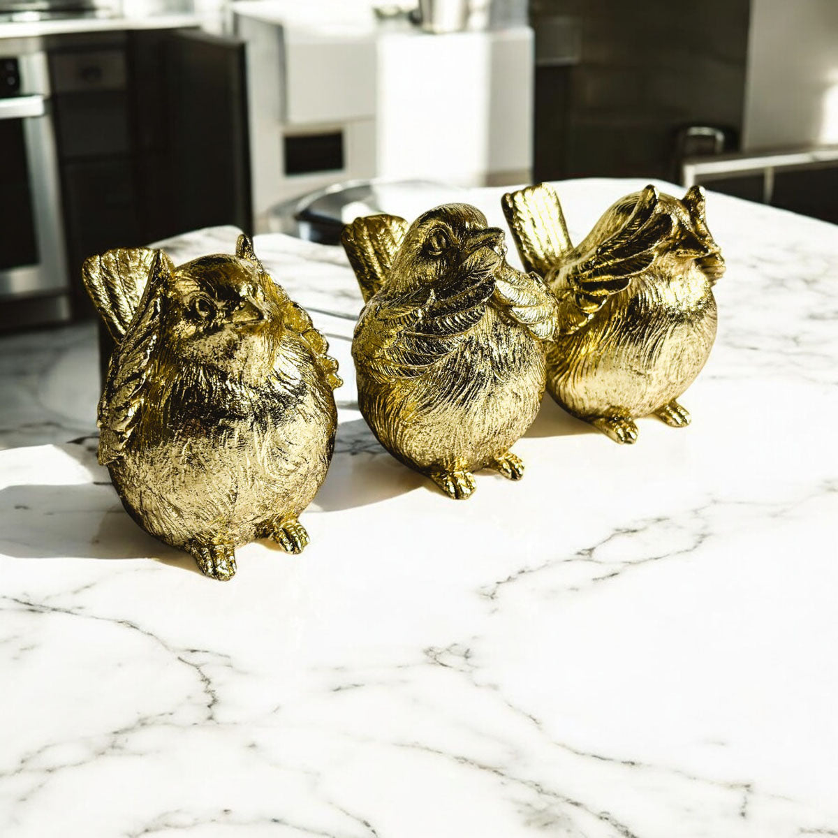 Three Wise Birds Gold Resin Figurines