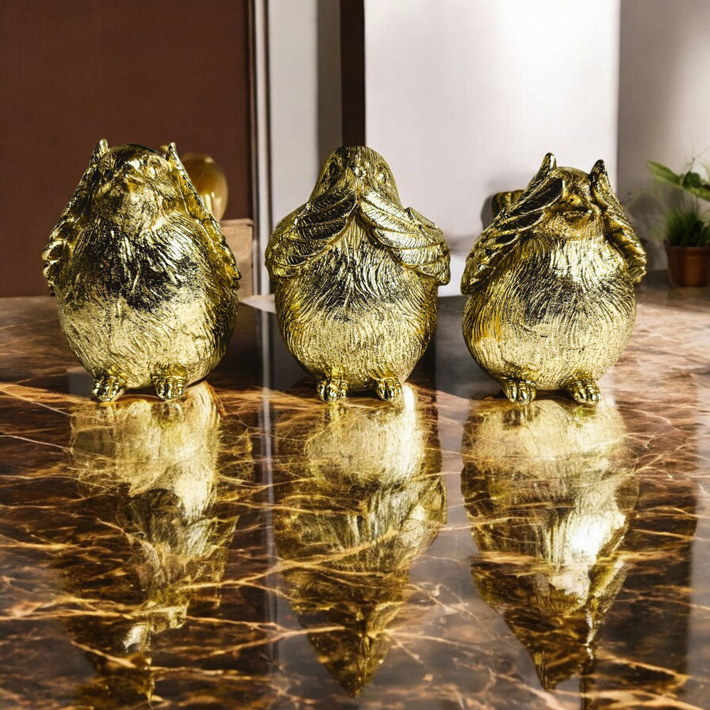 Three Wise Birds Gold Resin Figurines