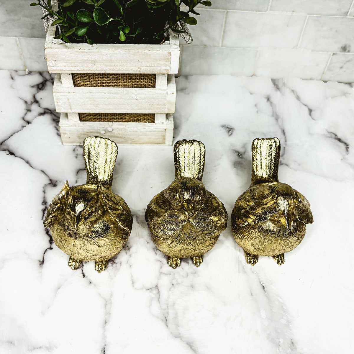 Three Wise Birds Gold Resin Figurines