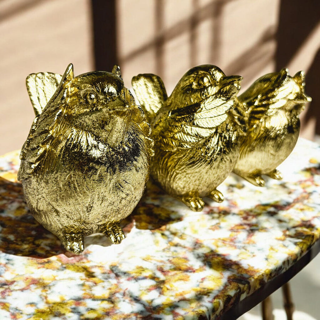Three Wise Birds Gold Resin Figurines