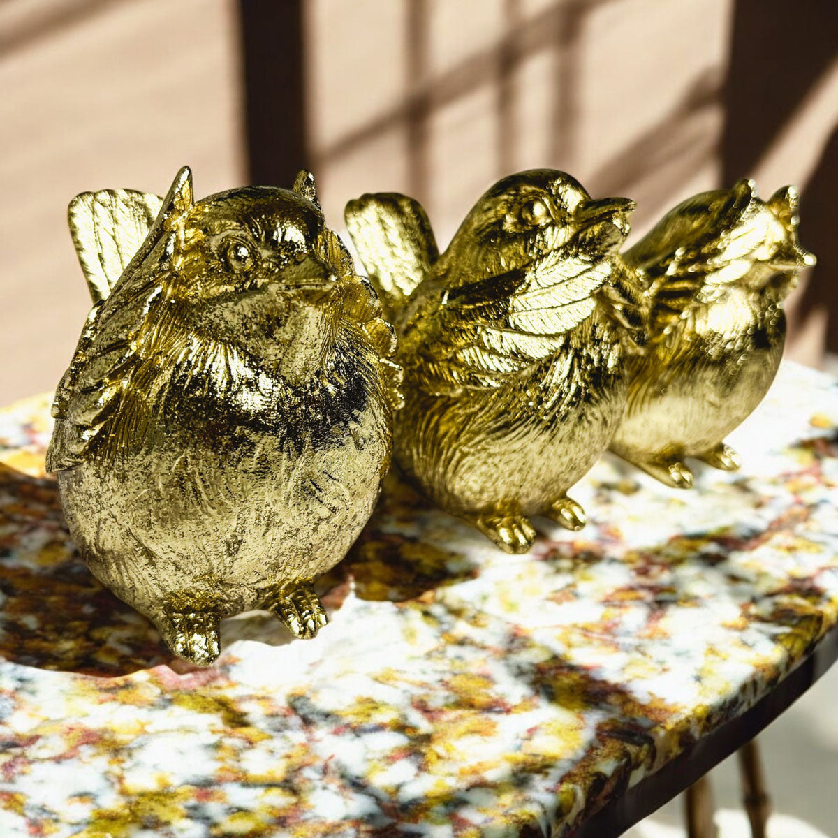 Three Wise Birds Gold Resin Figurines
