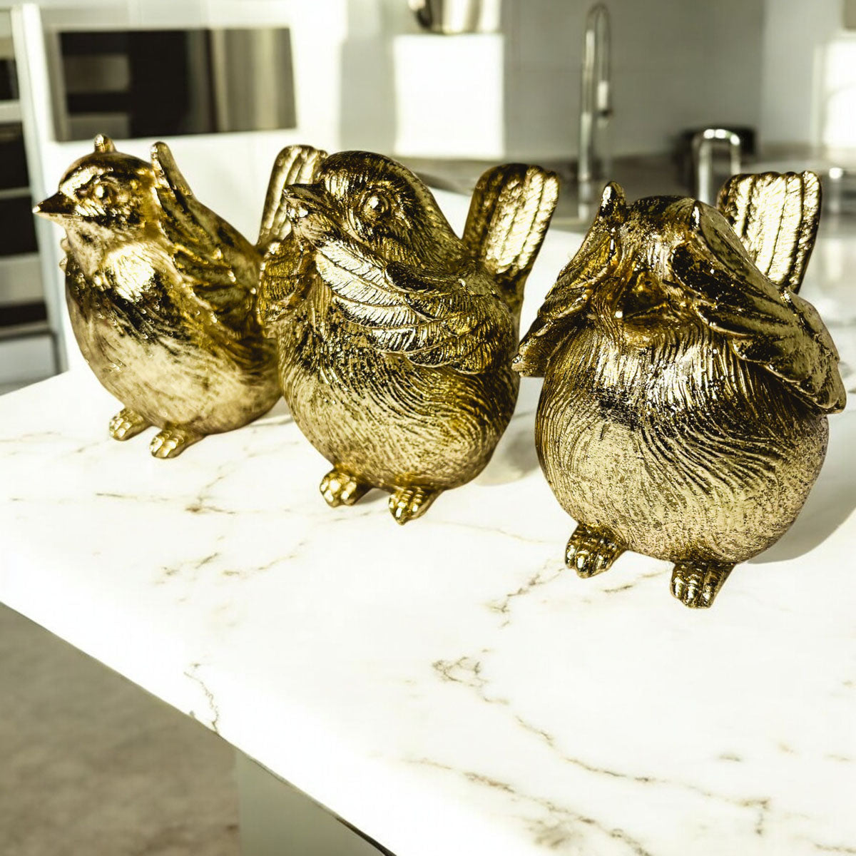 Three Wise Birds Gold Resin Figurines