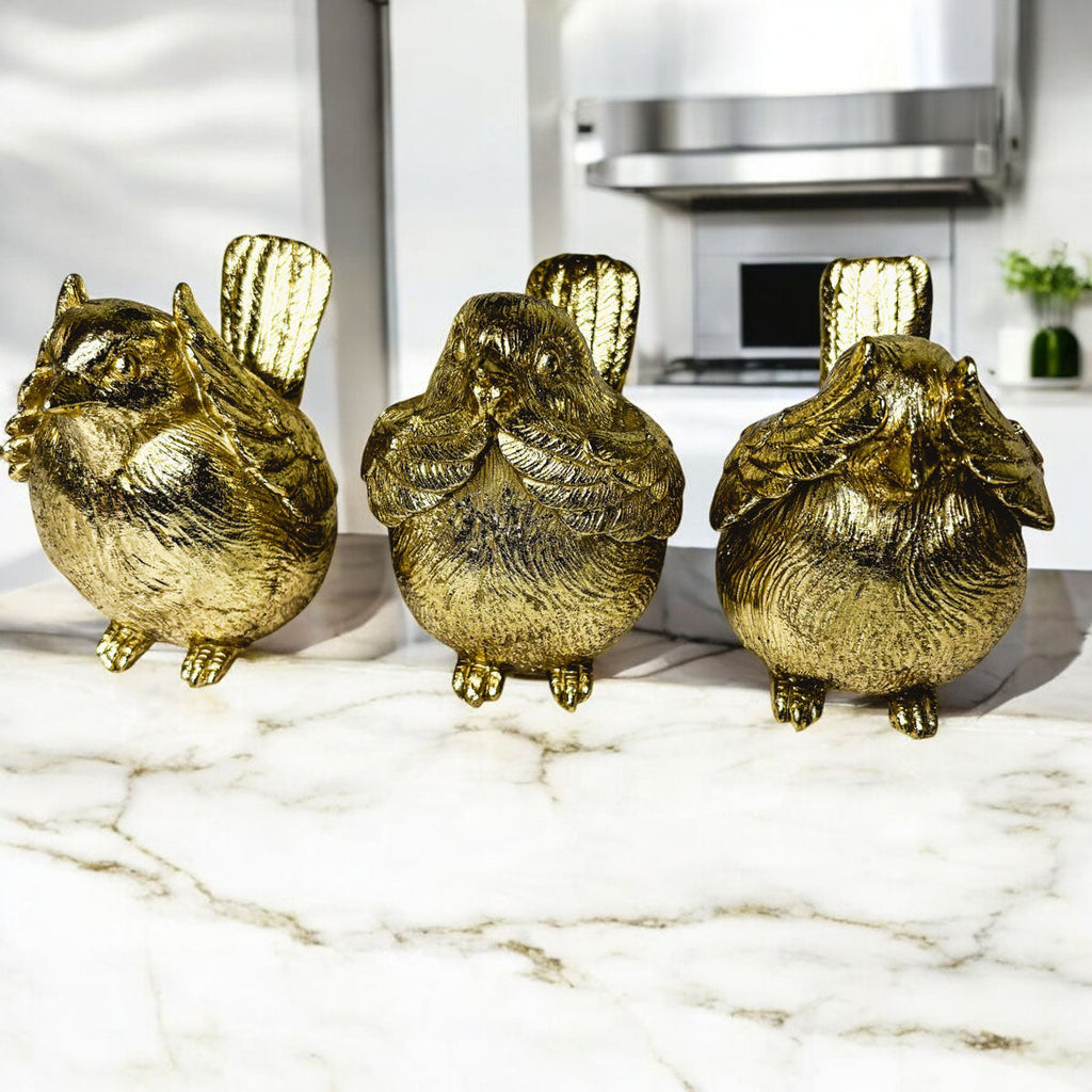 Three Wise Birds Gold Resin Figurines