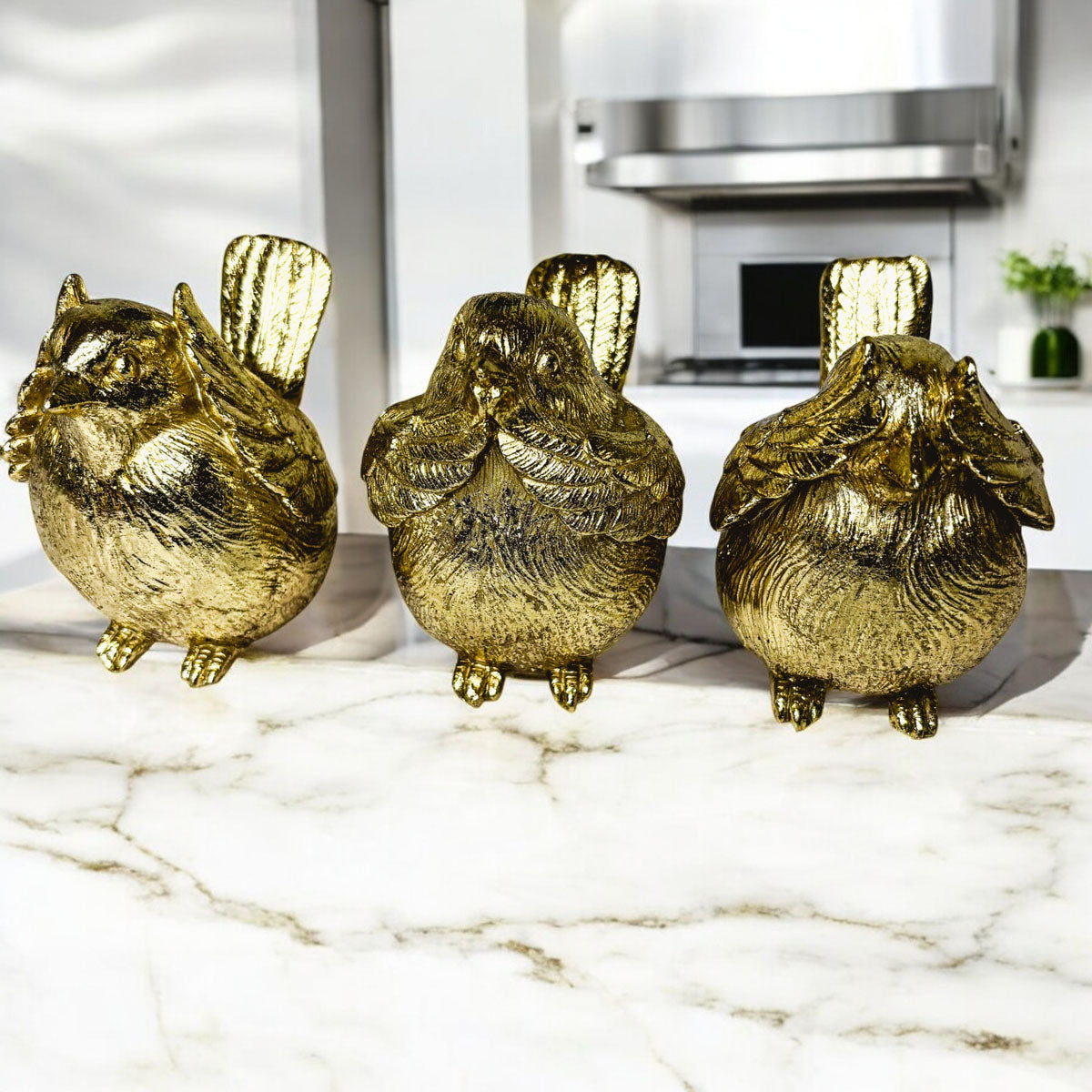 Three Wise Birds Gold Resin Figurines