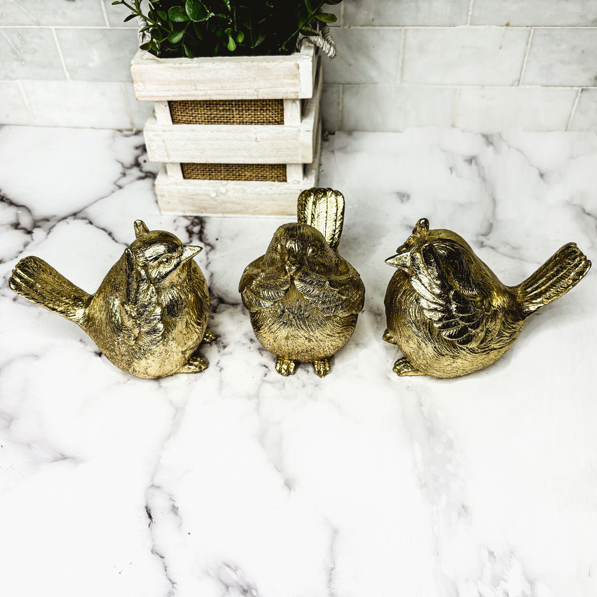 Three Wise Birds Gold Resin Figurines