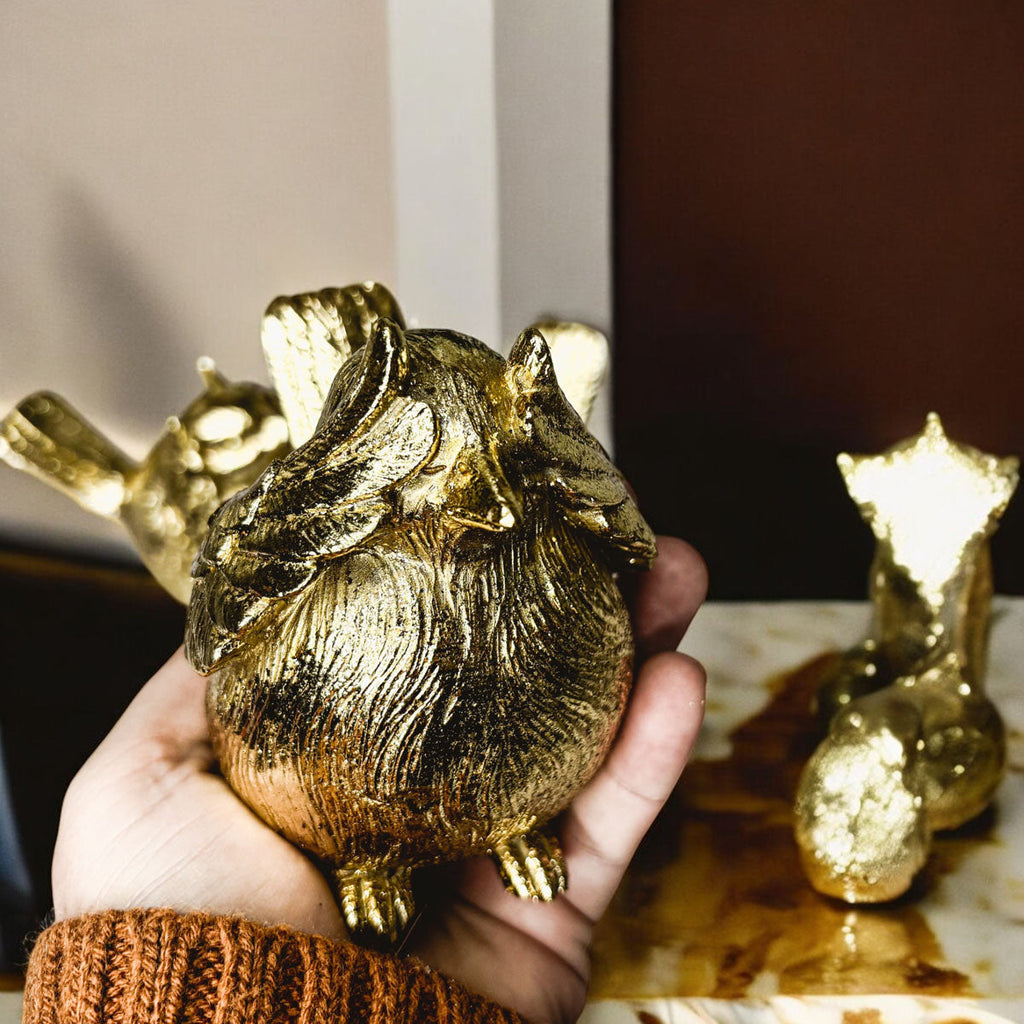 Three Wise Birds Gold Resin Figurines
