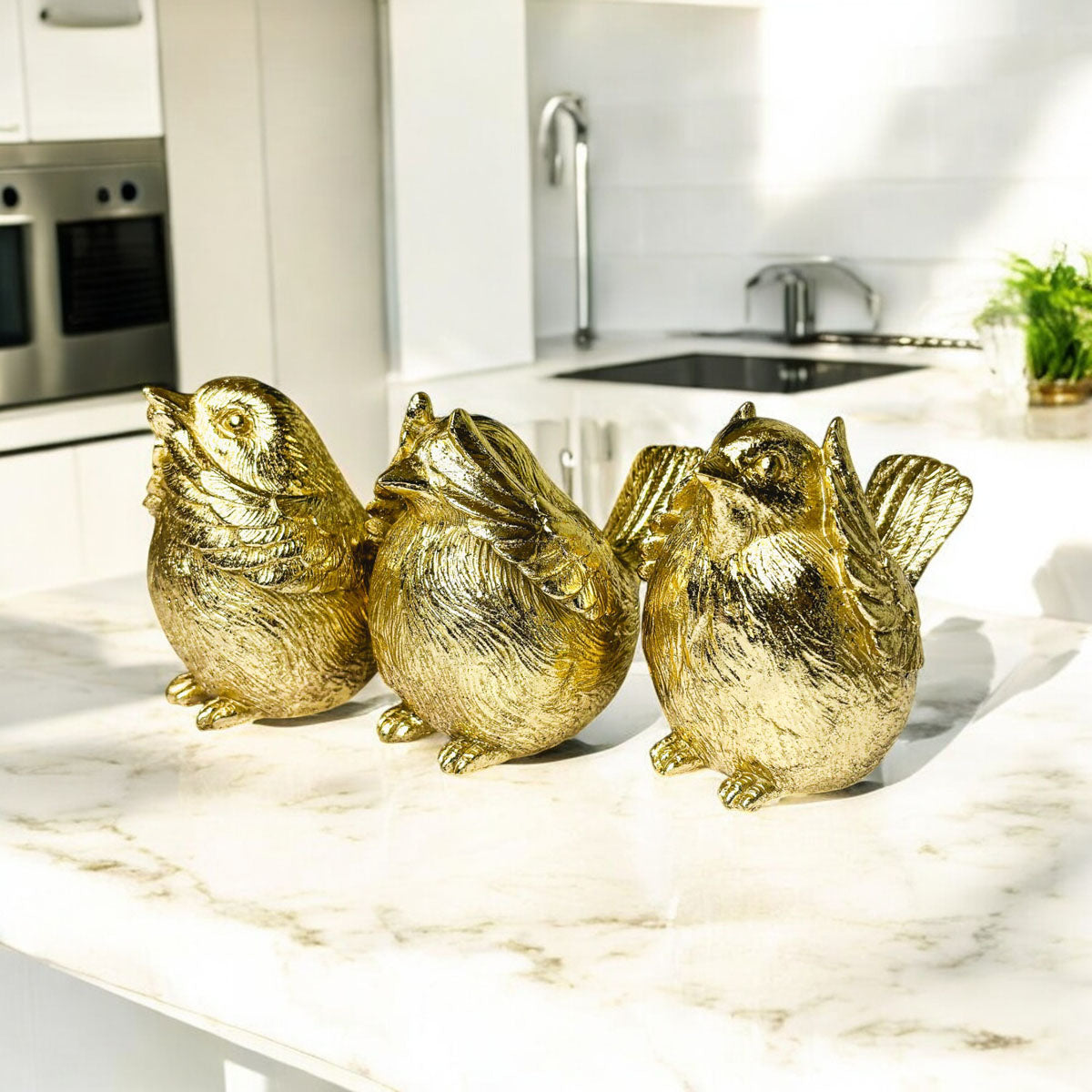 Three Wise Birds Gold Resin Figurines