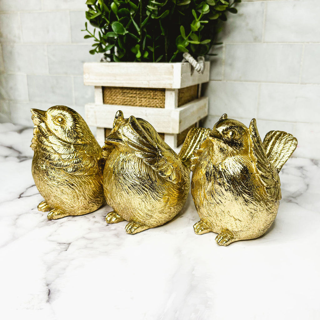 Three Wise Birds Gold Resin Figurines