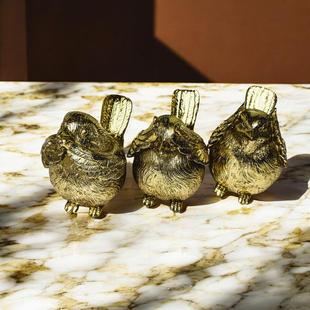 Three Wise Birds Gold Resin Figurines
