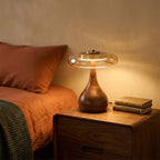 Mid-Century Wood & Glass Disc Table Lamp