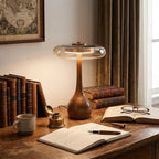 Mid-Century Wood & Glass Disc Table Lamp