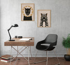 Sylvie Lion Profile Neutral Linen and Tiger Profile Neutral Linen Framed Canvas Art Set by Hannah Beisang