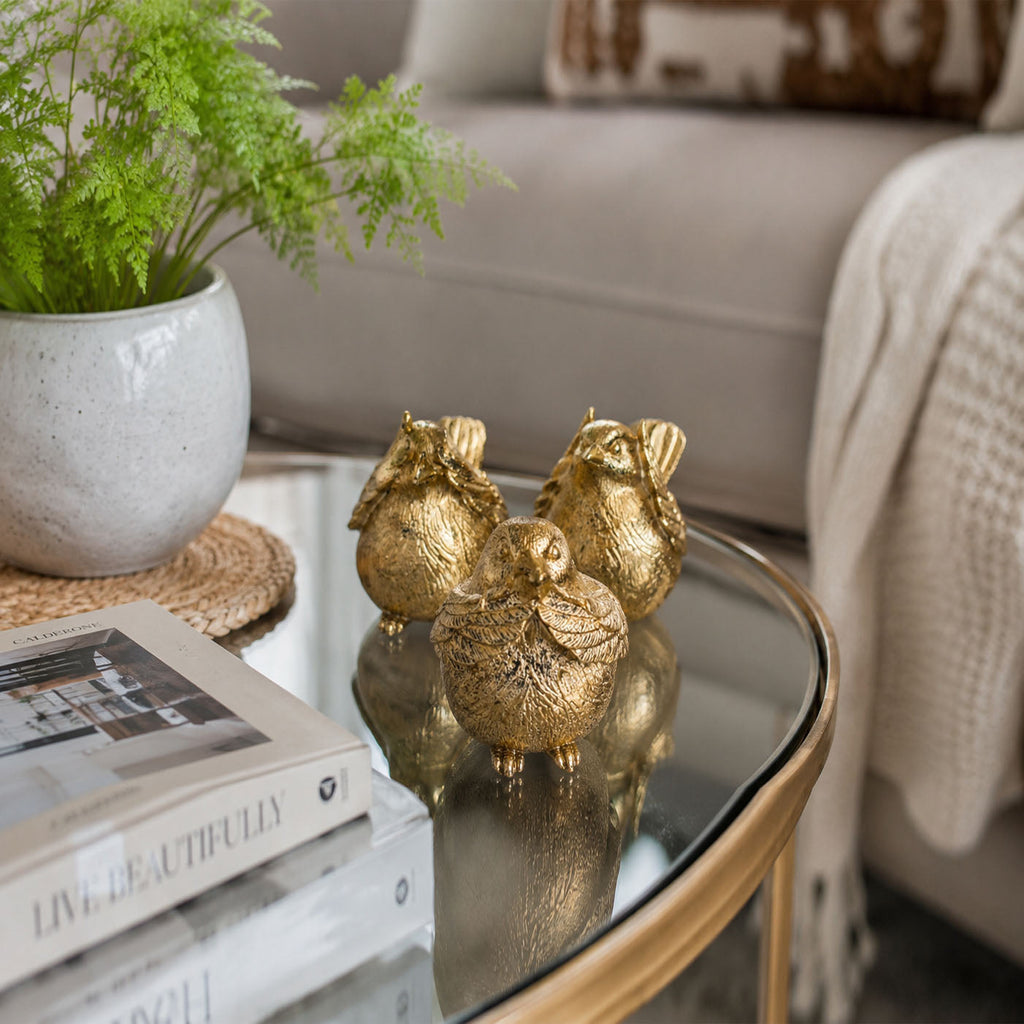 Three Wise Birds Gold Resin Figurines