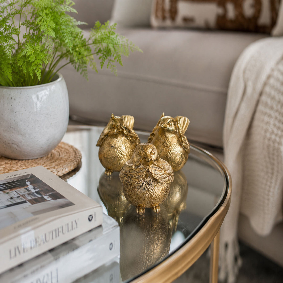 Three Wise Birds Gold Resin Figurines