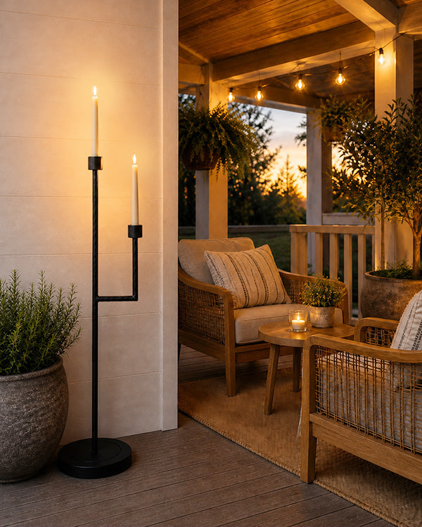 50-Inch Black Iron Floor Candelabra