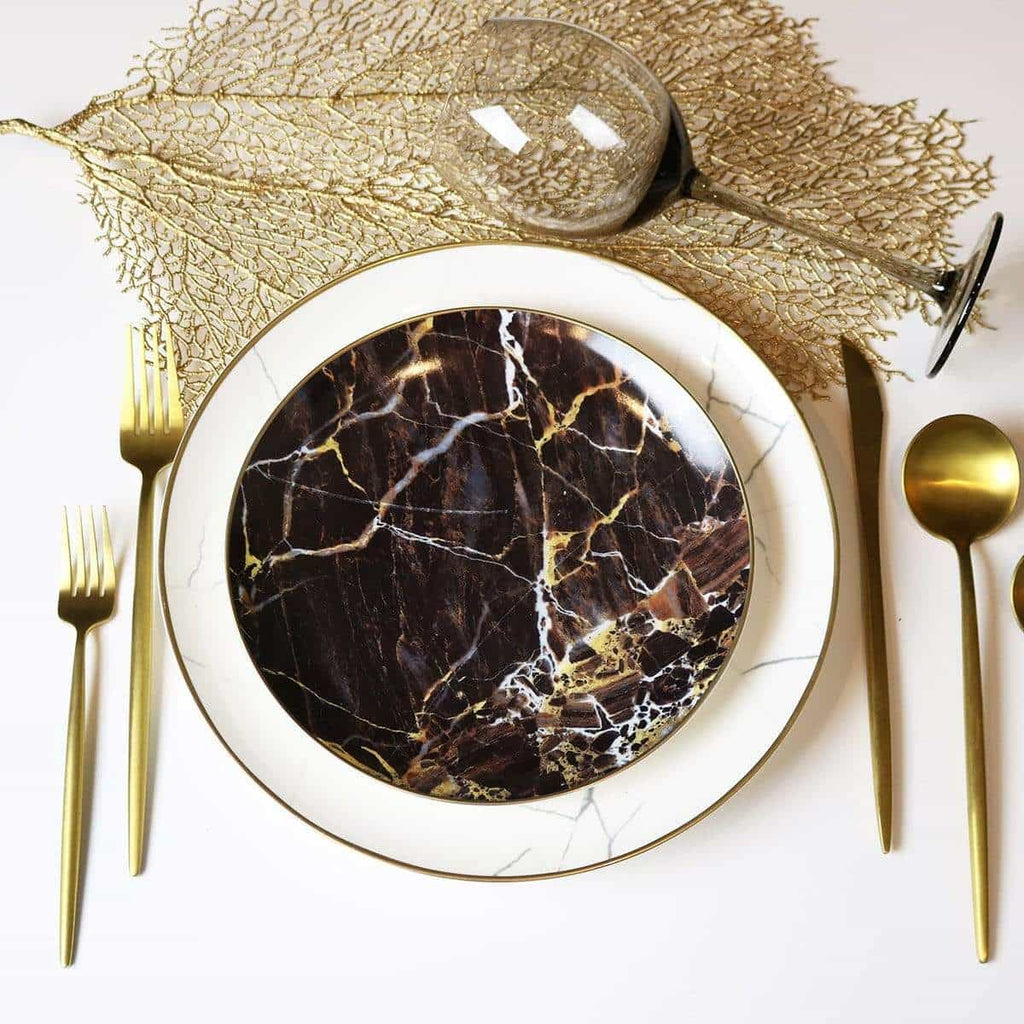Black Marble-Pattern Salad Plates — Set of 4