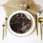 Black Marble-Pattern Salad Plates — Set of 4