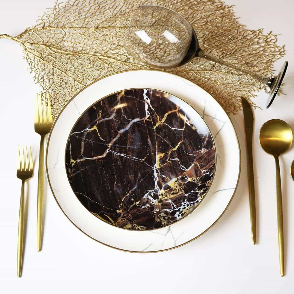 Black Marble-Pattern Salad Plates — Set of 4