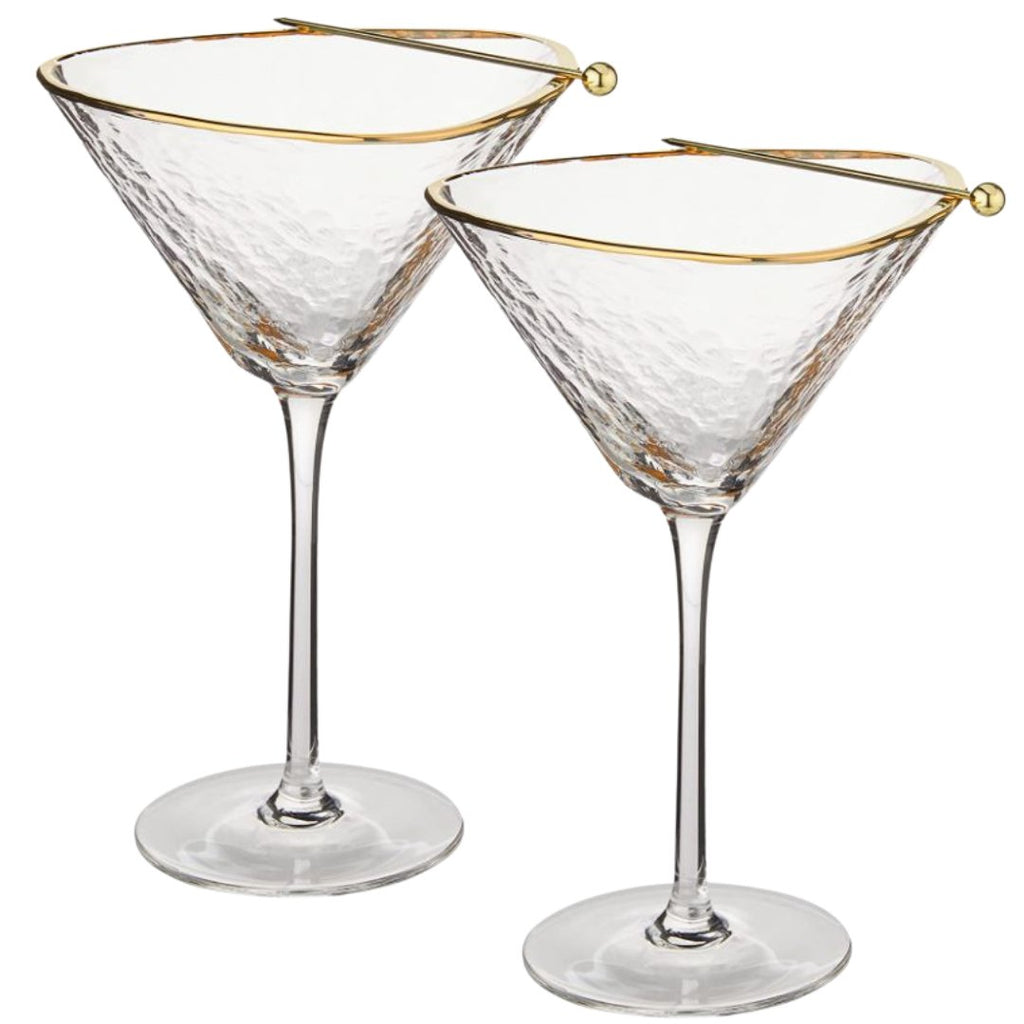 Clear Hammered Martini Glasses — Set of 2