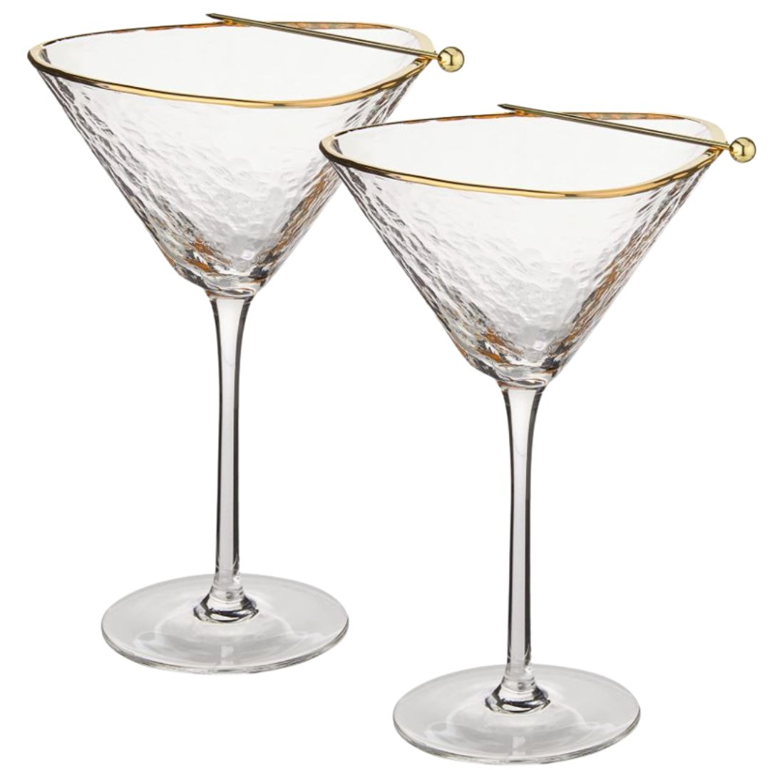 Clear Hammered Martini Glasses — Set of 2