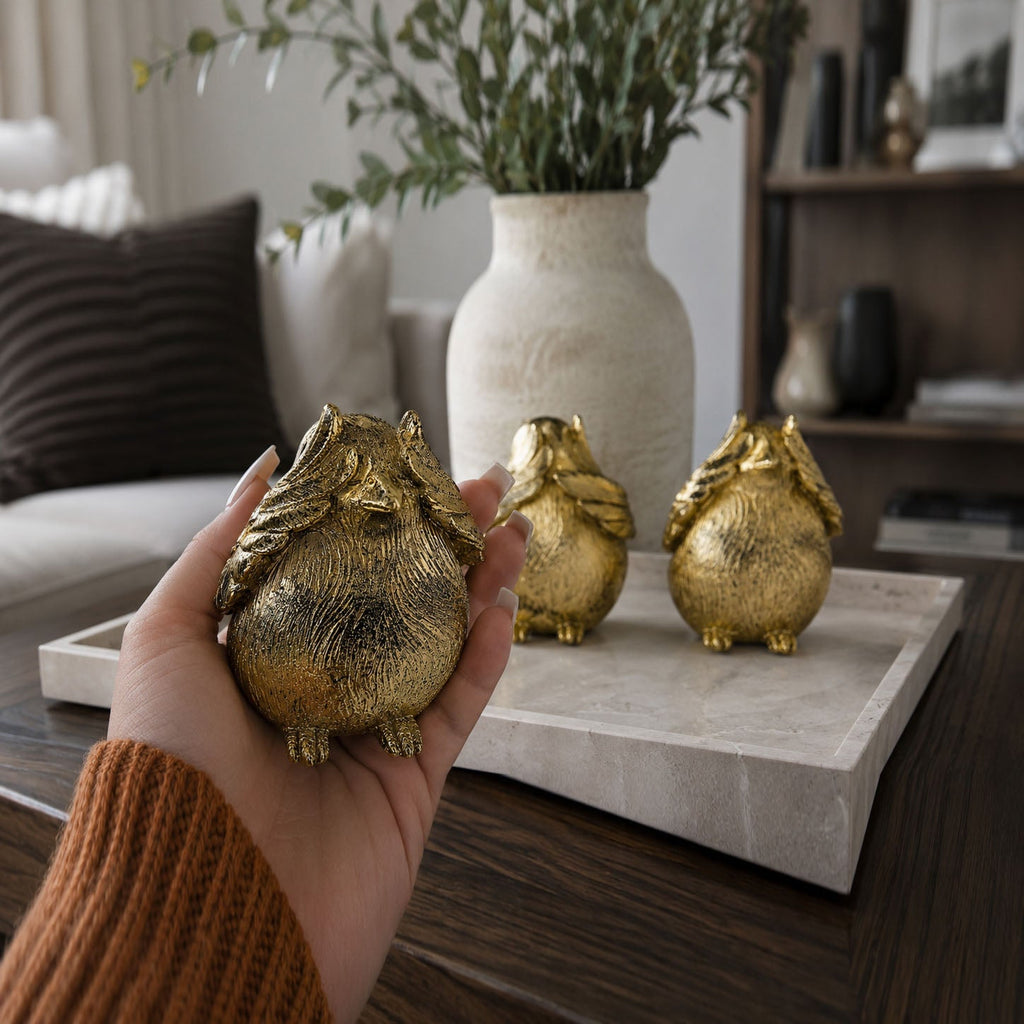 Three Wise Birds Gold Resin Figurines