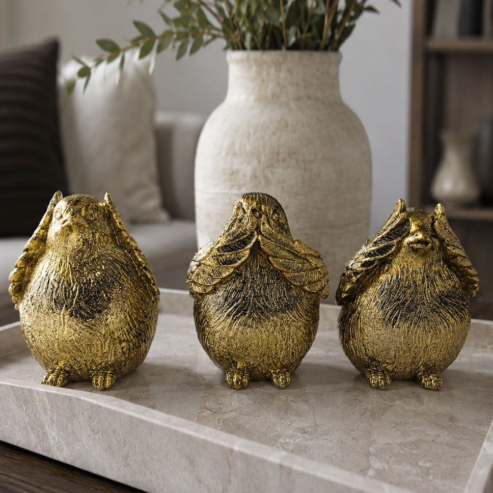 Three Wise Birds Gold Resin Figurines