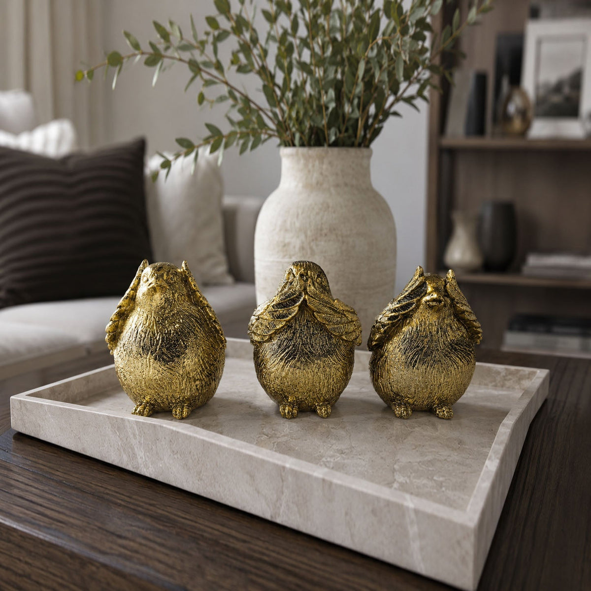 Three Wise Birds Gold Resin Figurines