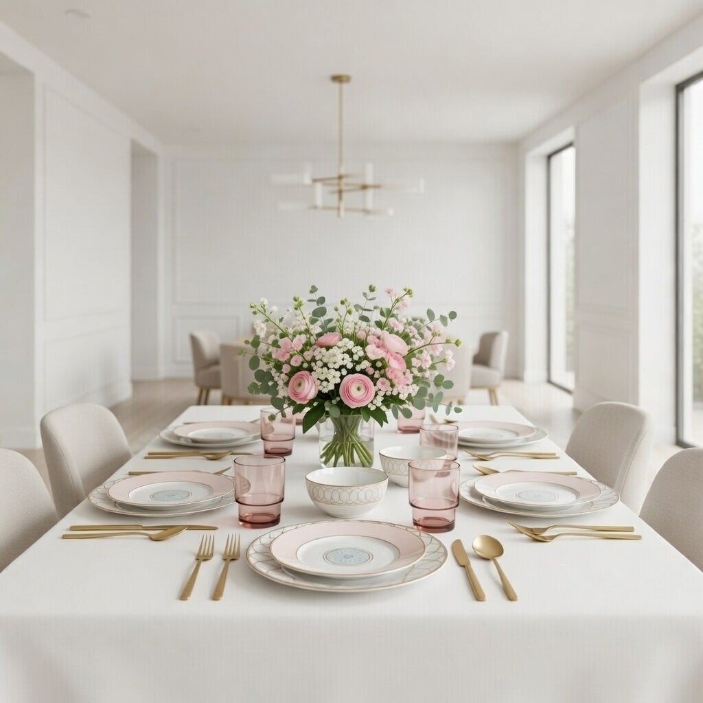 Pink & Gold Dinnerware Set — 16 Pieces