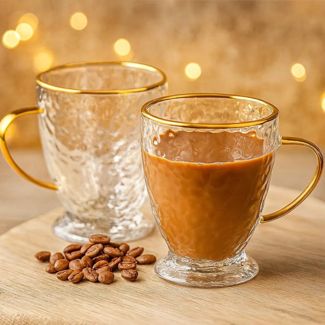 Hammered Double-Wall Glass Coffee Cups — Set of 2