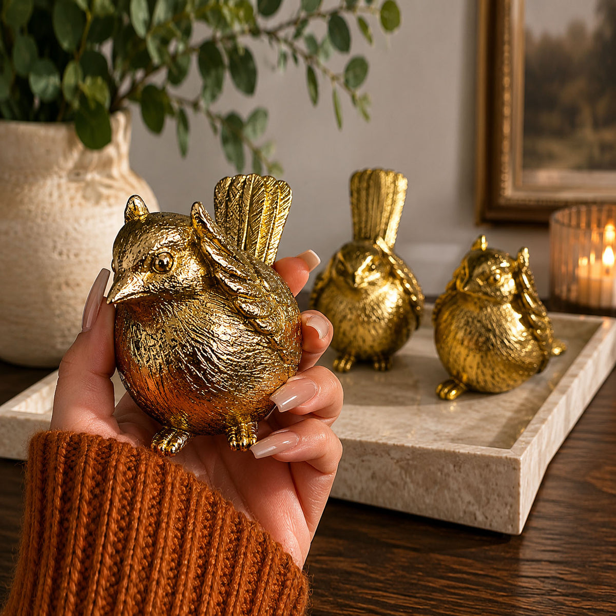 Three Wise Birds Gold Resin Figurines