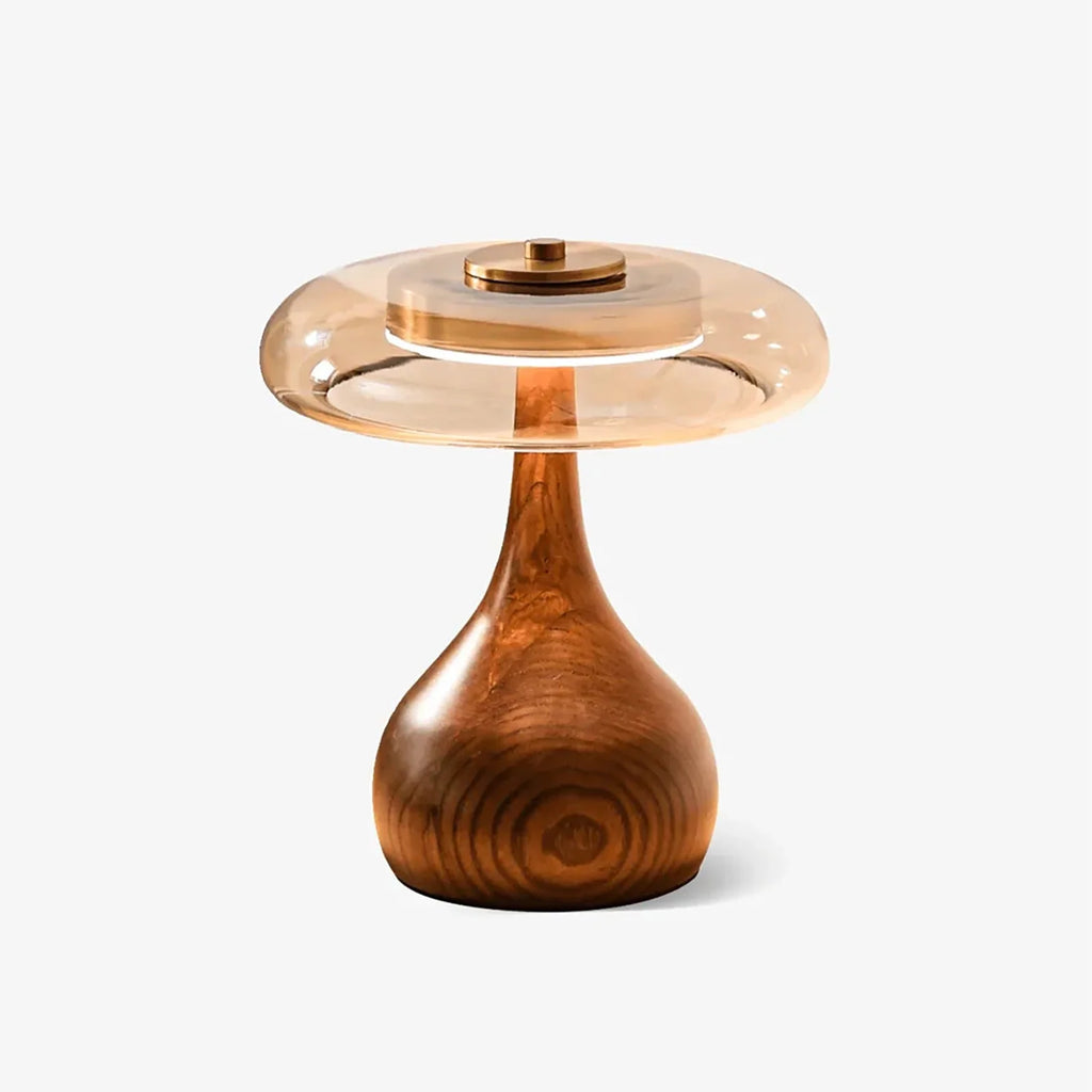 Mid-Century Wood & Glass Disc Table Lamp
