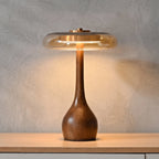Mid-Century Wood & Glass Disc Table Lamp