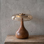 Mid-Century Wood & Glass Disc Table Lamp