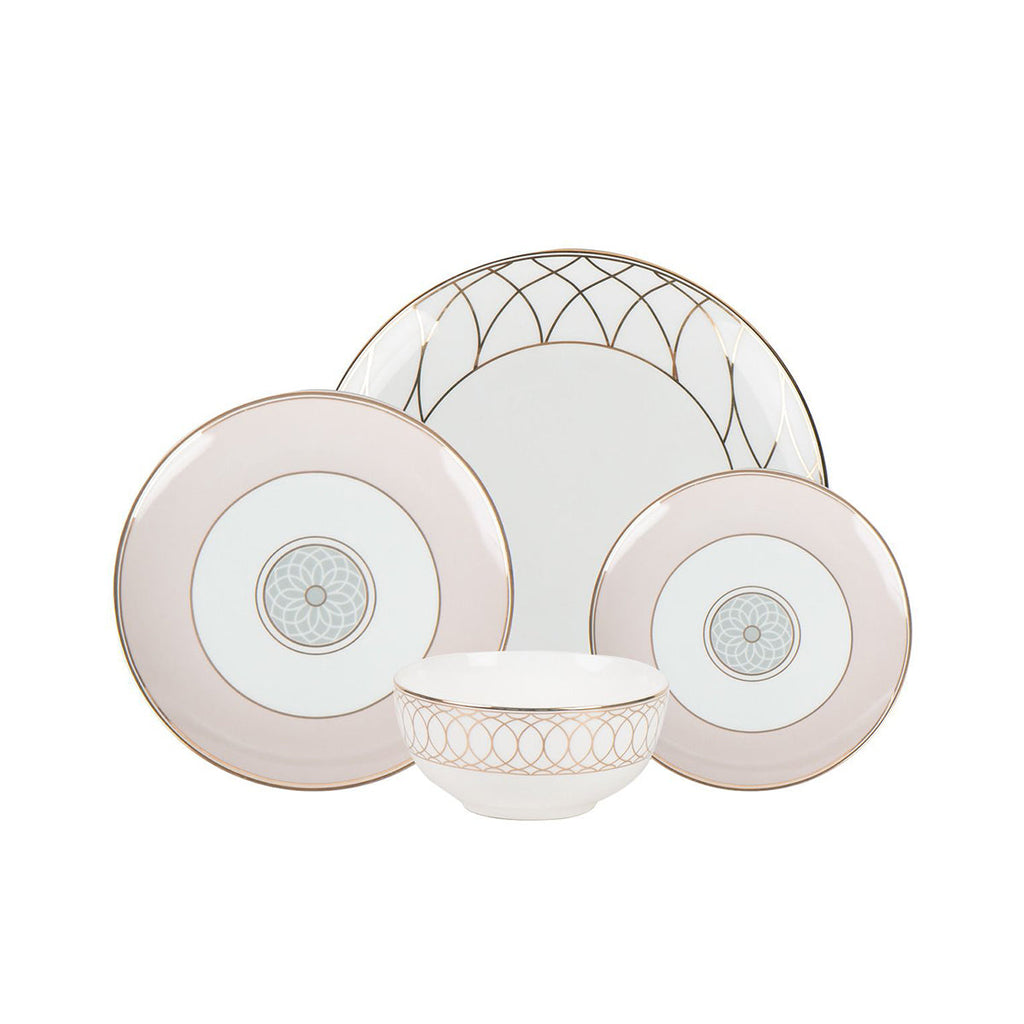 Pink & Gold Dinnerware Set — 16 Pieces