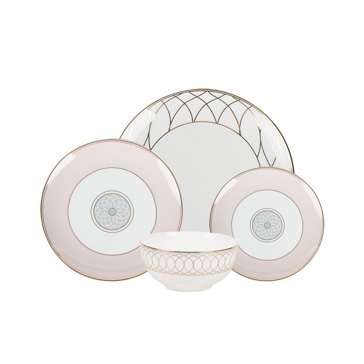 Pink & Gold Dinnerware Set — 16 Pieces