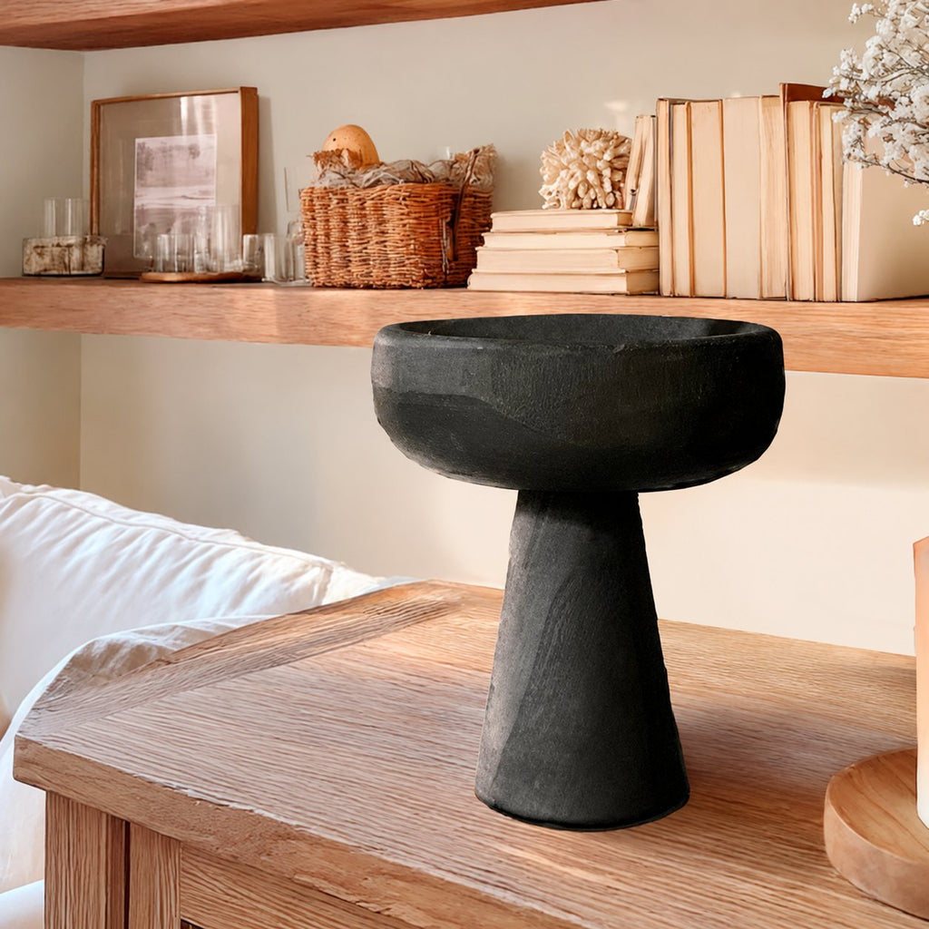 Black Paulownia Wood Pedestal Bowl