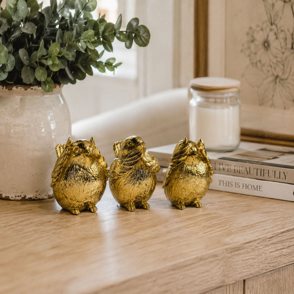 Three Wise Birds Gold Resin Figurines