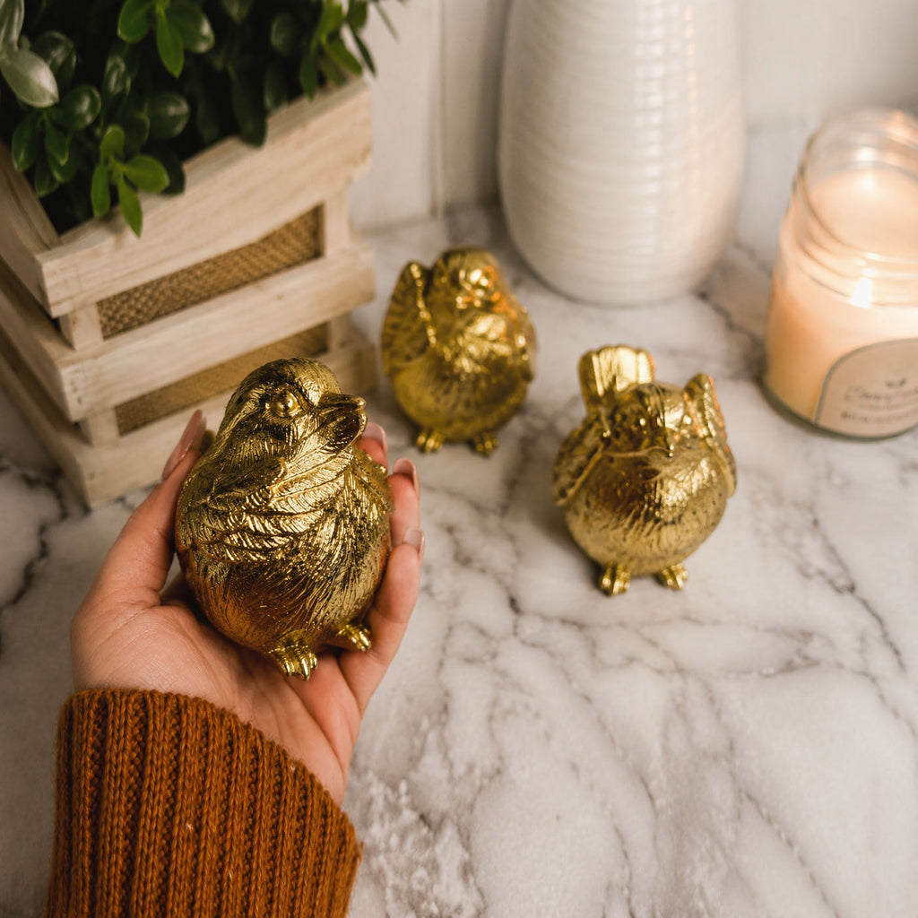 Three Wise Birds Gold Resin Figurines