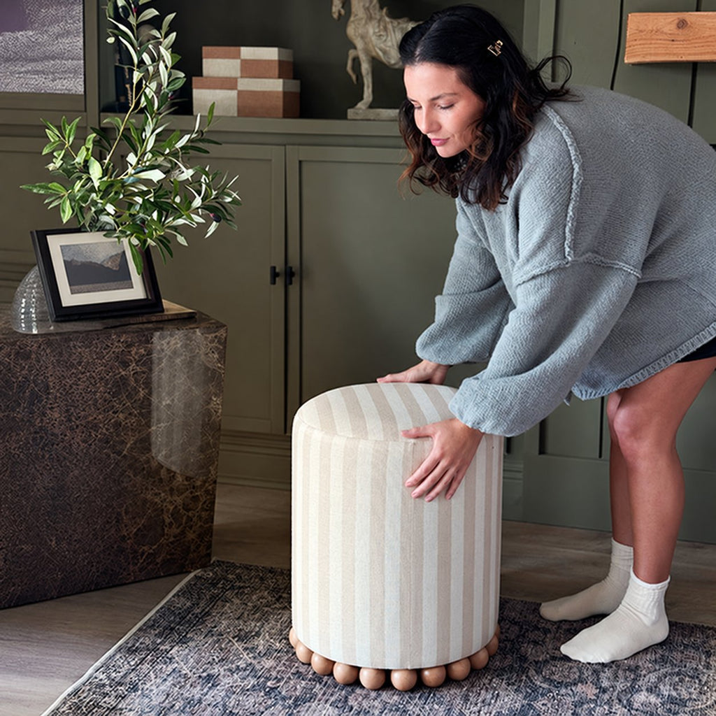 Striped Upholstered Stool Ottoman