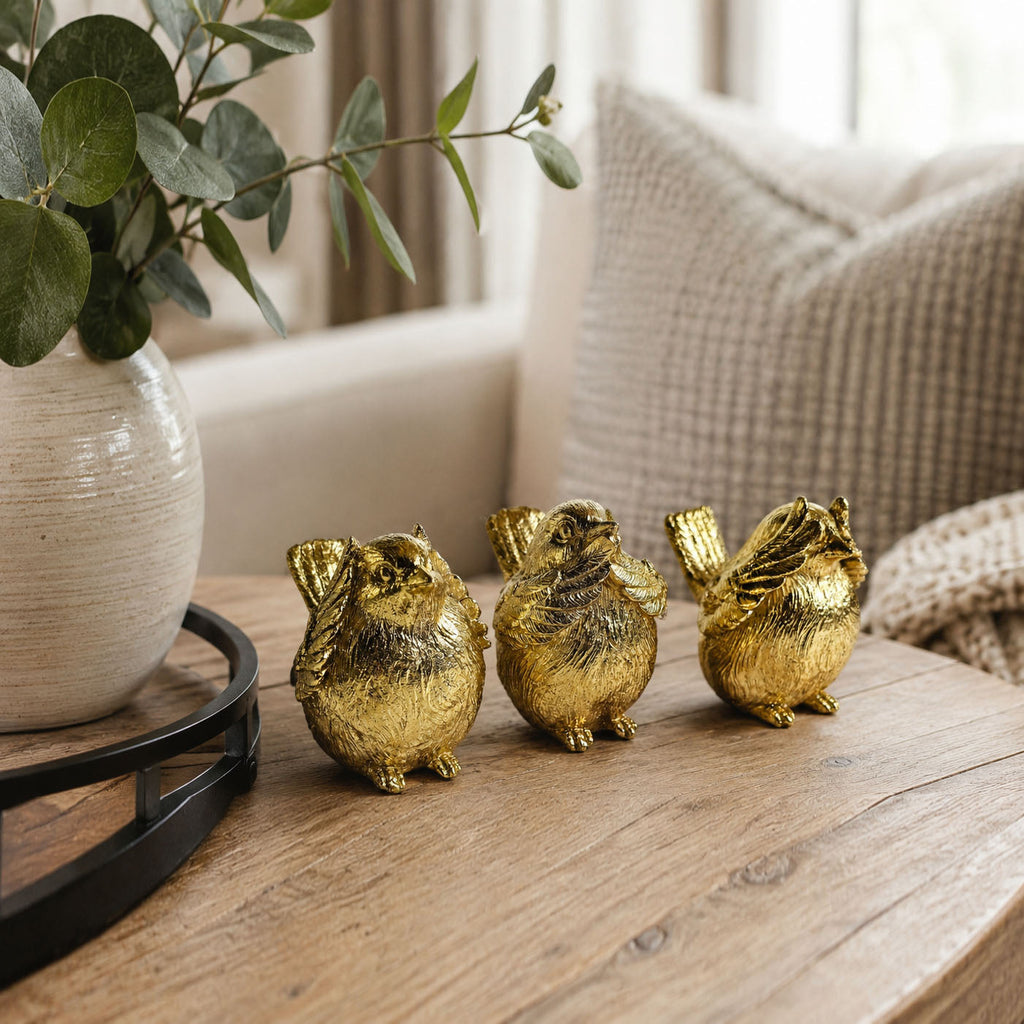 Three Wise Birds Gold Resin Figurines